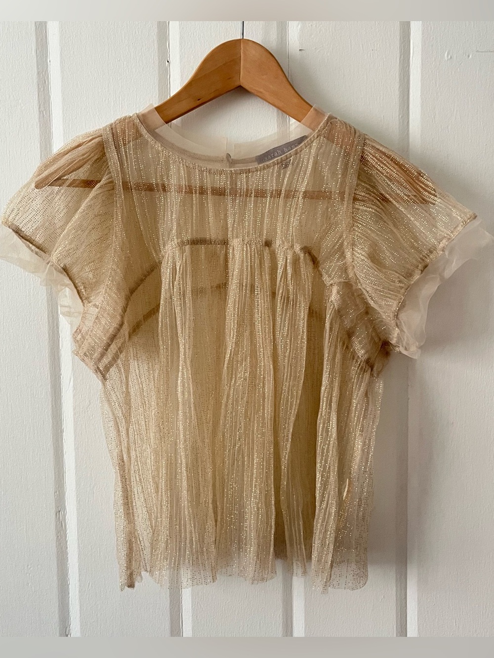 Anthropologie Sarah Hann Sheer Metallic Puff Sleeve Blouse